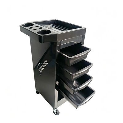 Kolay hareketlilik için 405*380*920mm boyutları ve 4 tekerleği olan 4 katlı saç salonu depolama arabası